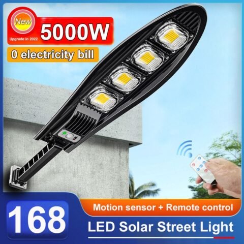 مصباح طاقة شمسية خارجي 168 LED مع حساس حركة وريموت